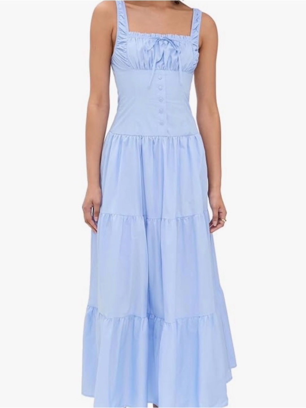 Moon River Light Blue Tiered Maxi Dress with Smocked Bodice